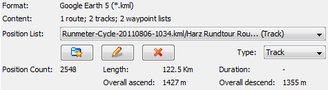 Informations-Panel mit den Daten in einer GPS-Datei